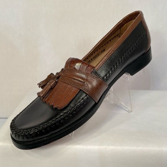 BLACK AND TAN BOSTONIAN FLORENTINE LOAFERS MADE IN ITALY SIZE 11 NWOB - Picture 3 of 14